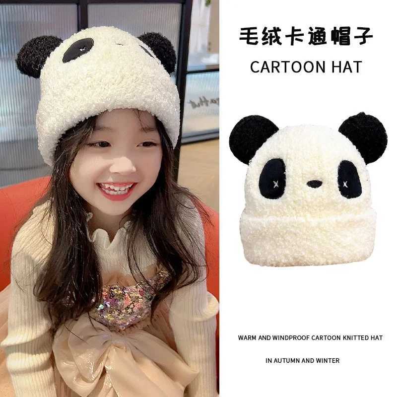 Childrens Panda Hats Autumn Winter Thicken Caps for Boys Girls 2024 Knitted Kids Warm Windproof Kids Hat Baby Accessories LX241018