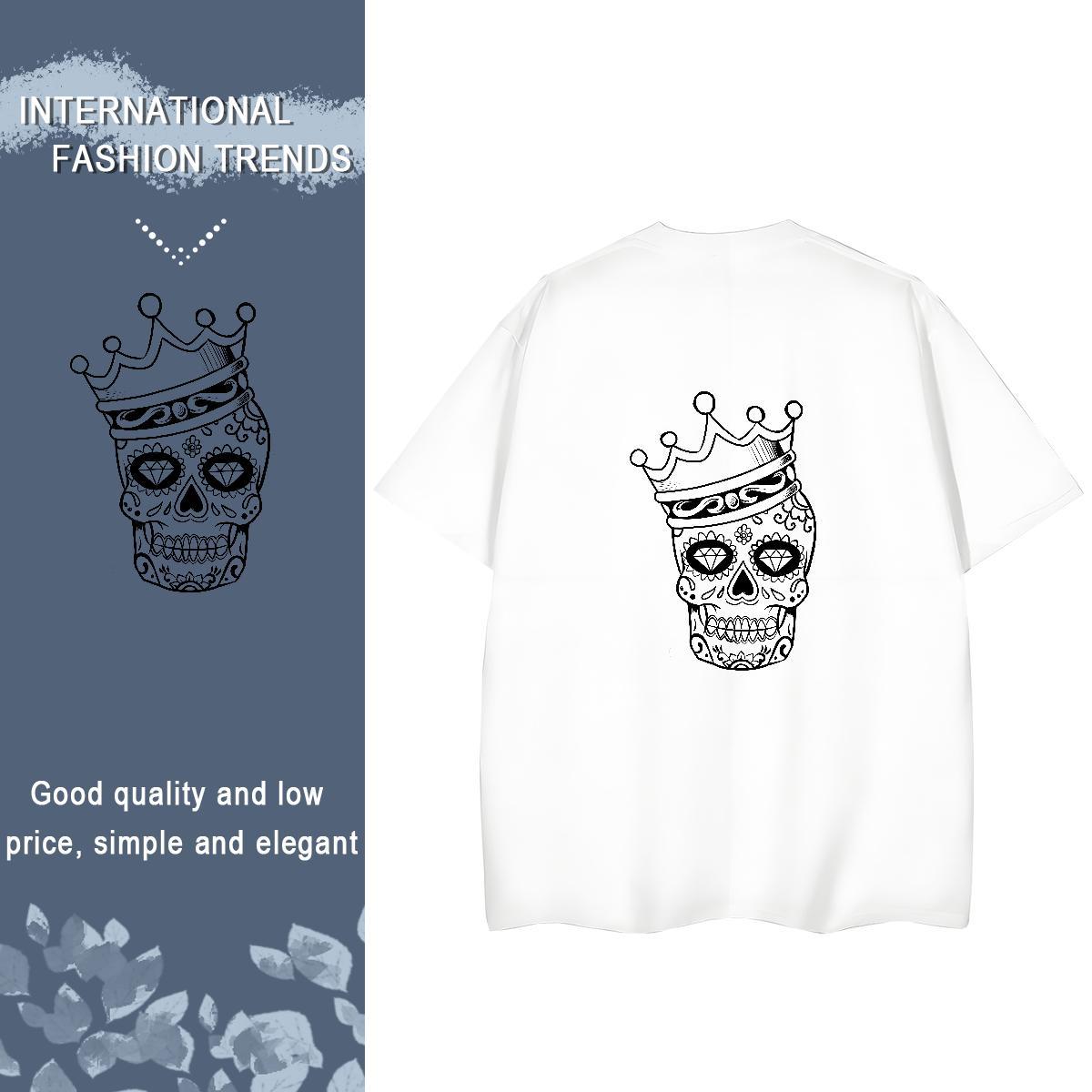 2024 DIY Womens T Shirts 230g 100% Cotton O-Neck Short Sleeve Casual Sport skull Womens Tshirts Lady DIY Printed Tops Tees