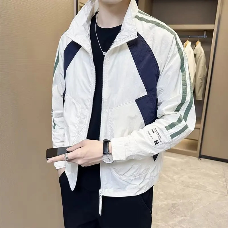 Vintage City Boy Stand Collar Work Jacket Men's Autumn Loose Fit Casual Solid Color Versatile Baseball Uniform Thin Length