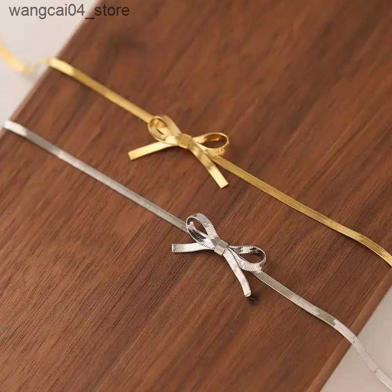 Chokers 10 cute and lovely titanium steel non fading necklaces short bow necklaces Exquisite fashionable charm necklaces gifts for female friends L240