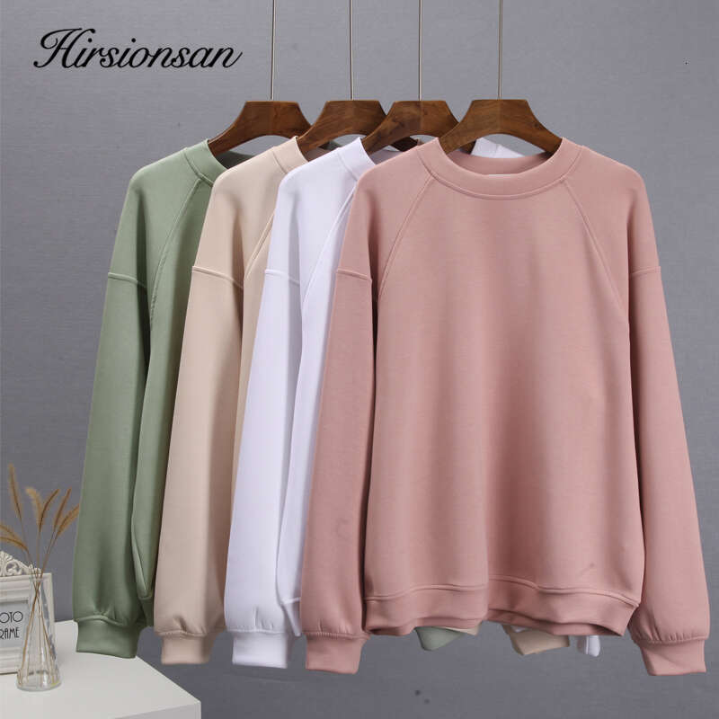 Hirsionsan Soft Cotton Sets Women 2023 New Casual Two Pieces Long Sleeve Sweatshirt & High Waist Shorts Solid Outfits Tracuit