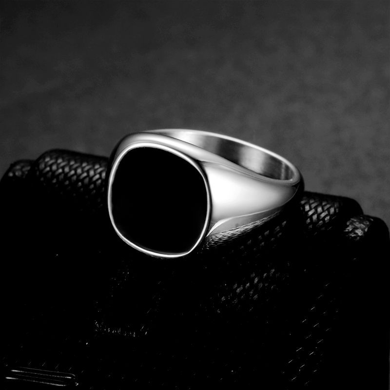 Hip Hop Simple Black Oil Drip Ring High Polished Stainless Steel 18k Gold Plated Men Jewelry