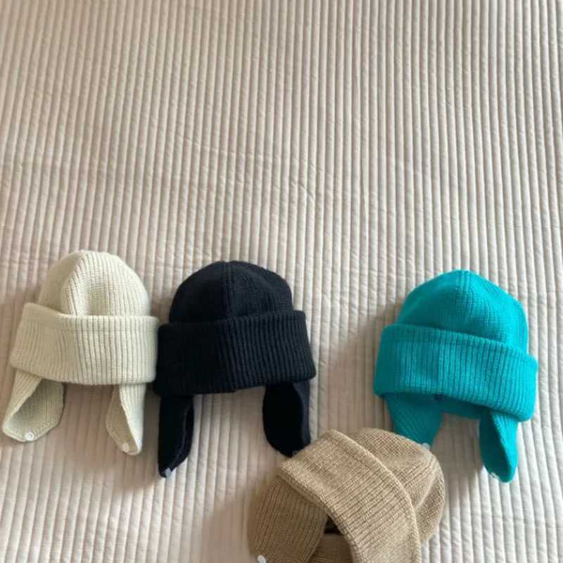 Korea Baby Knit Hat Solid Color Kids Beanies Autumn Winter Baby Bonnet Cap Children Ear Protection Caps For Girls Boys LX241018