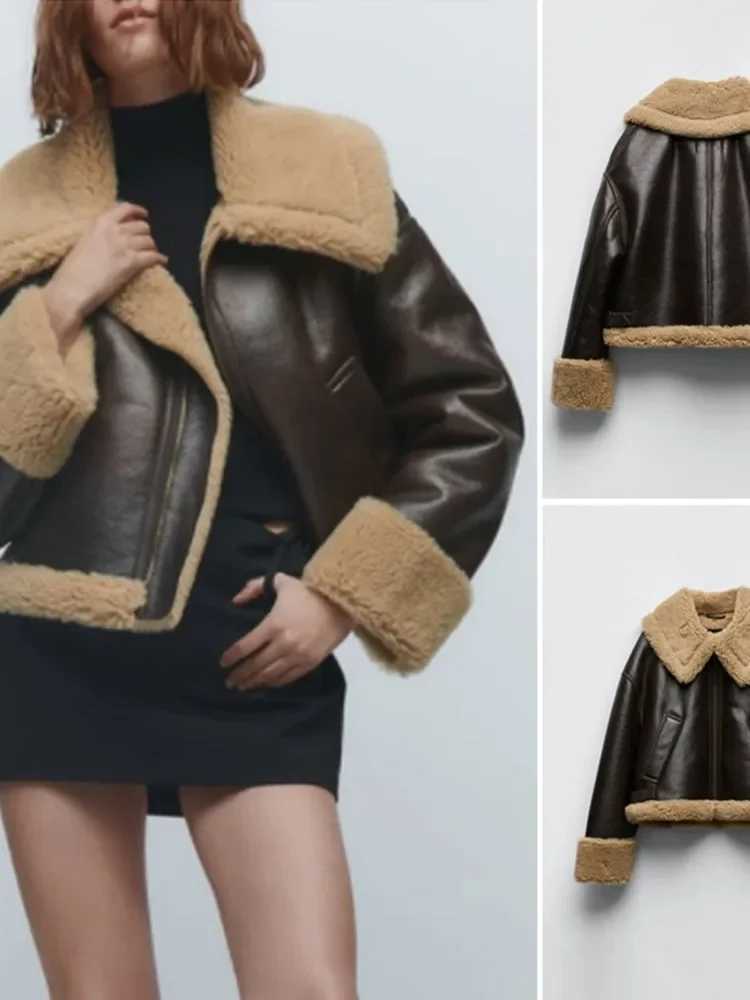 Fashion Fur Coat Women Lamb Wool Lapel Jackets Double-sided Short Women Coat Autumn And Winter Warm Cotton Jacket CoatX241018
