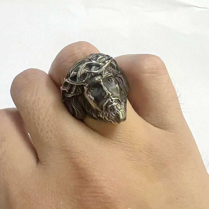 Jesus Face Casting Ring High Polished Titanium Steel 18k Gold Plated Jewelry