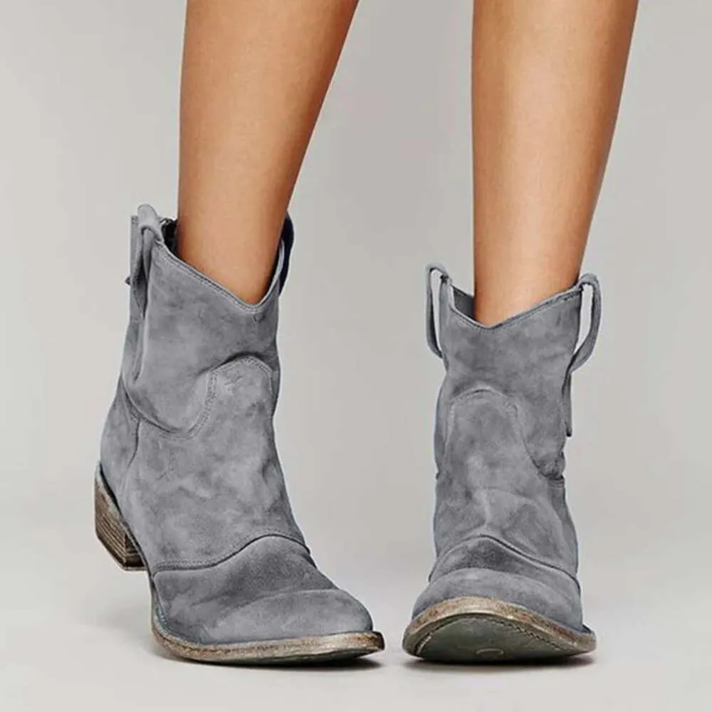 Designer Boots Woman Retro Cowboy Ankle For Women Low Heels Western Short Boots Fashion PU Leather Vintage Denim Female Booties