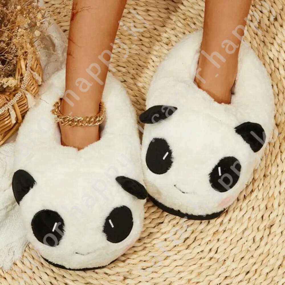 Cute Panda Shaped Winter New Women Slipper Soft Heel Platform Fur Warm Indoor Comfortable Home Fluffy Home Slippers Shoes 45