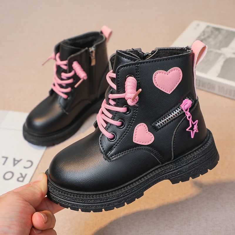 Boots /Black girls leather boots low cut non slip side zipper winter outdoor girls fashionable cotton boots Sandas De Mujer H241018