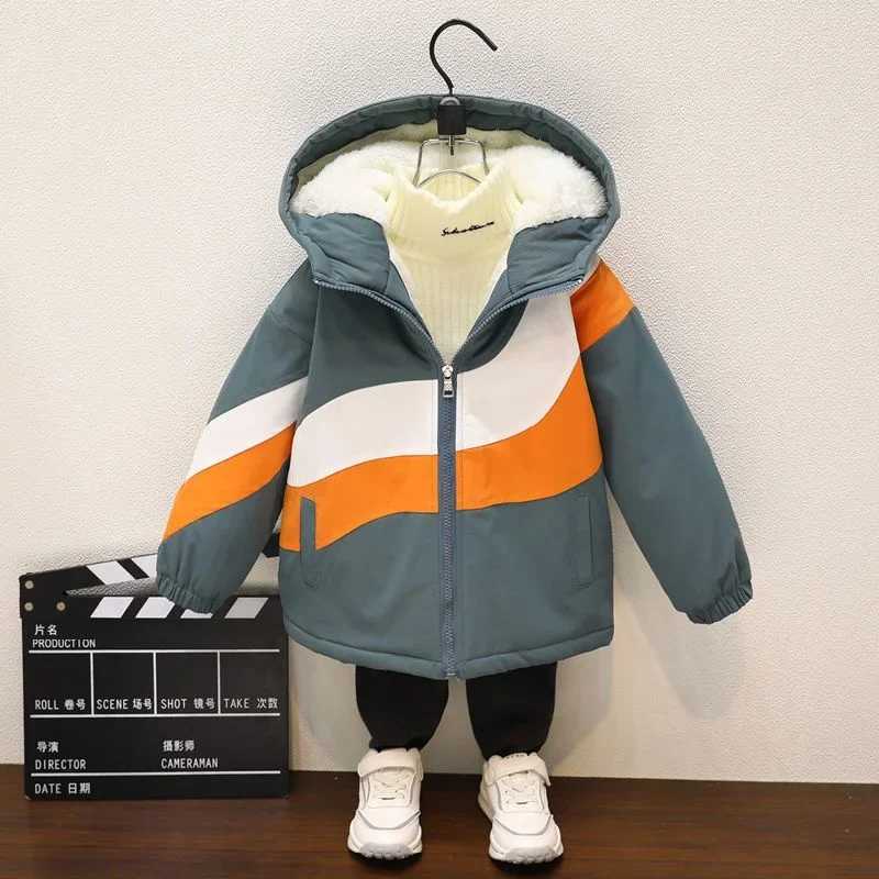 Boys outerwear cotton zipper warm and velvet thick winter childrens clothing M241018