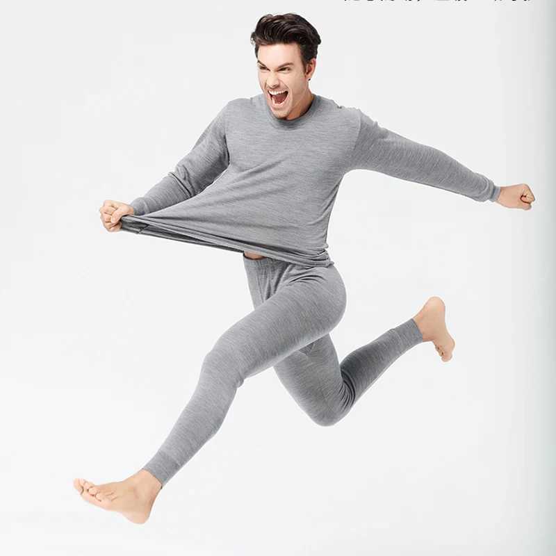 Men's Thermal Underwear Mens 100% Merino Wool Winter 250gsm Thick Warm Underwear Set Breathable Top Pants Set Y241018ZAA8