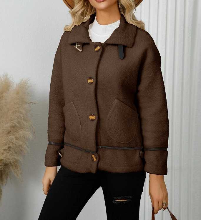 Women Casual Button Lamb Wool Coat Temperament Commuting Womens Clothing New Fashion Female Elegant Crop Warm Top JacketX241018