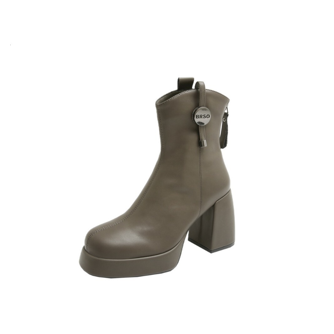 British style Martin boots for women 2024 model anti slip thick sole slimming short boots with metal buckle rubbing color slimming boots