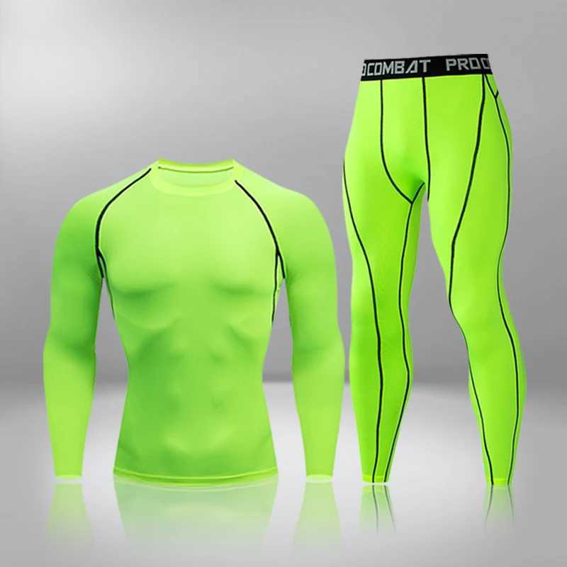 Men's Thermal Underwear Gym Tight Training Clothing Exercise Slow Running Sports Set Fitness Mens Compression Heat Underwear Top Trouser Sportswe