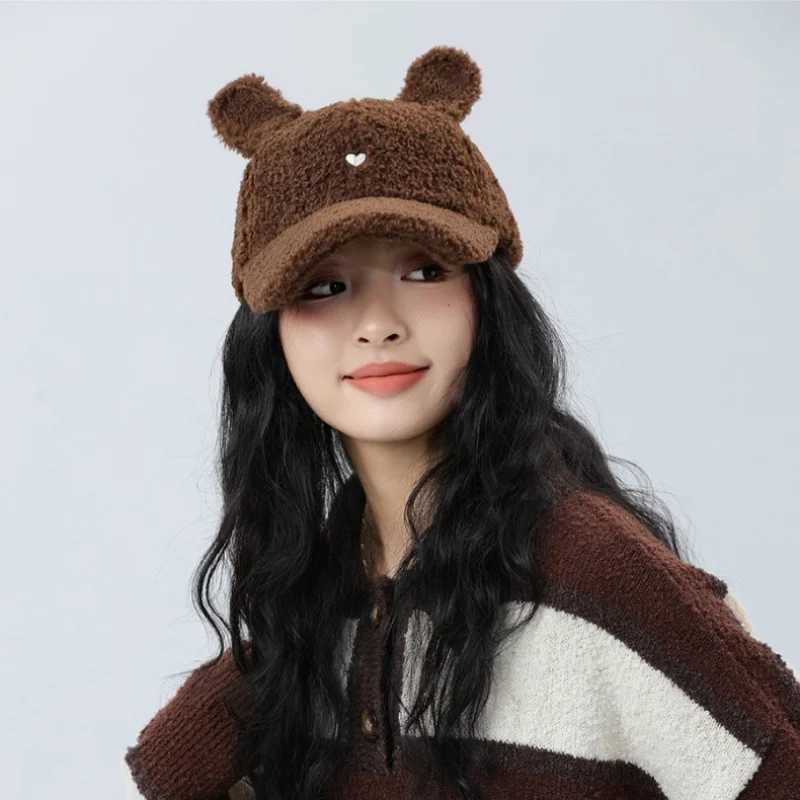 Cartoon Cute Rabbit Ears Plush Baseball Hat Cute Girls Autumn and Winter Warm Lambs Wool Duck Tongue Cap Warm 56-58cmX241018