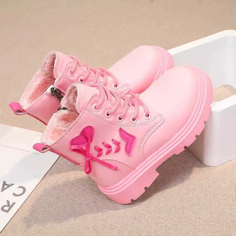 Boots Children Fashion Boots Girls Ankle Boots Elegant Zipper Cool Love Pattern Kids Princess Leather Boots Non-slip Size 26-37 H241018