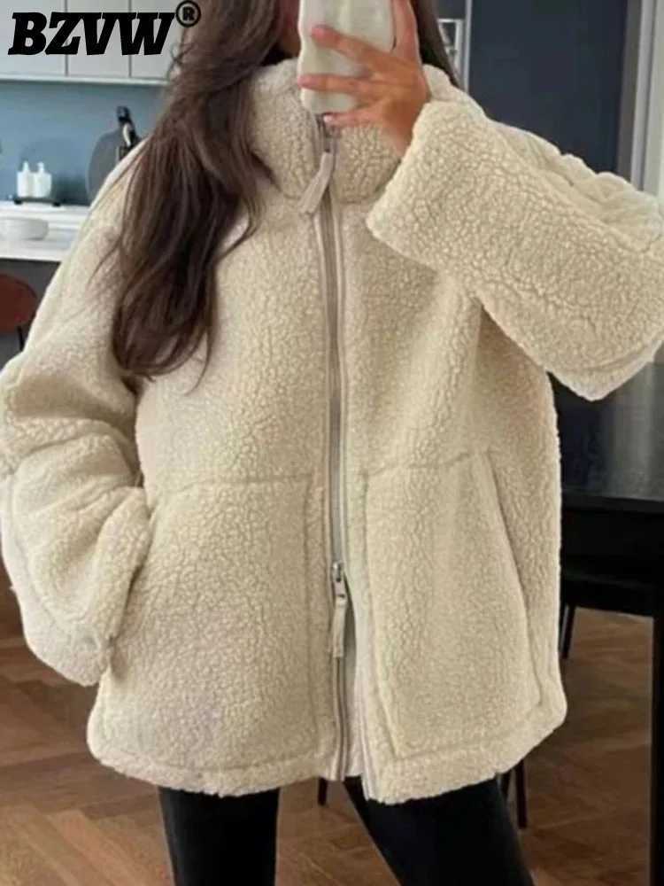 BZVW Lamb Wool Turtleneck Woolen Coat For Women Zipper Pockets Solid Color Minimalism Casual Coats 2024 Autumn New 25A9109X241018