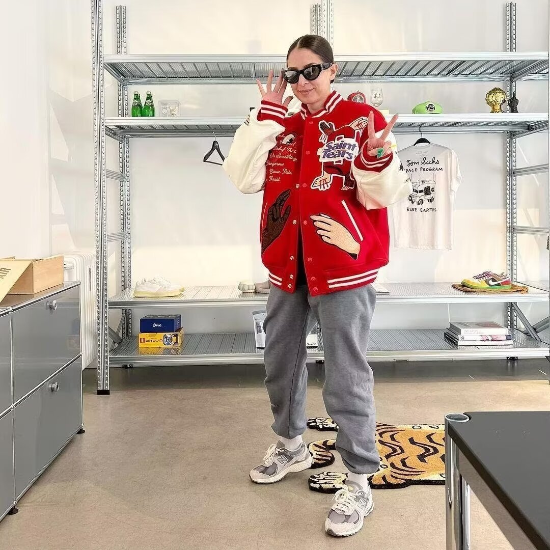 Y2k American Uniform Coat Loose Red Embroidery High Quality Men Casual Spring Women Baseball Jacket