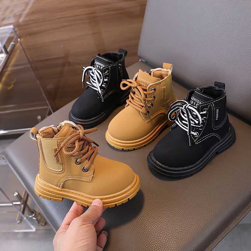 Boots New Spring Autumn Kids Boots for Boys Round-toe Causal Children Ankle Boots Fashion Simple Girls Thick Bot School Black Boots H241018