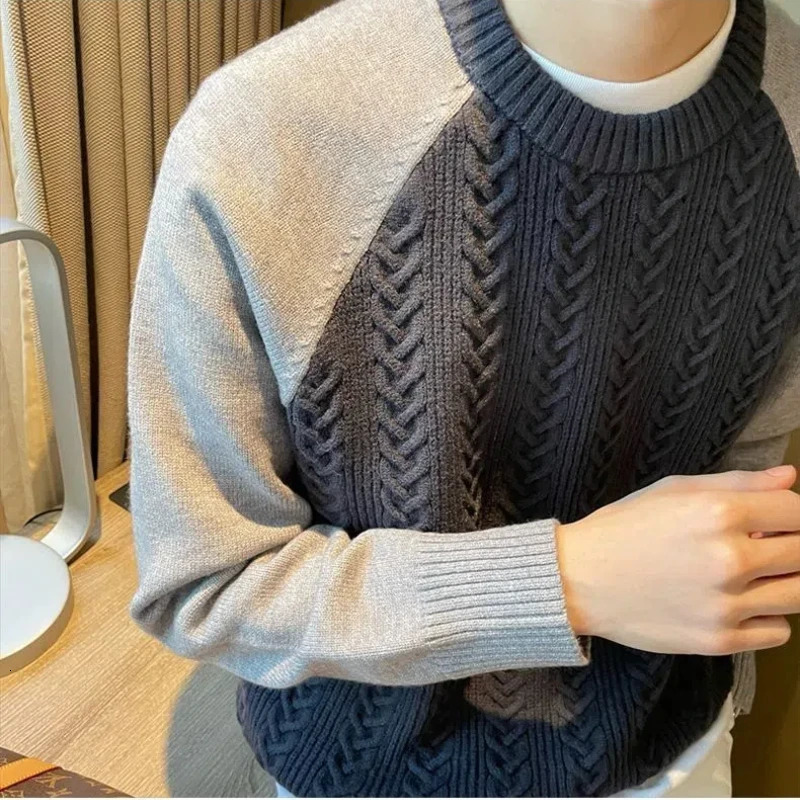 Sweater Mens Versatile Contrast Color Letter Fashion Casual Knitting Trend Minimalist ONeck Loose Long Sleeved Tops 241018
