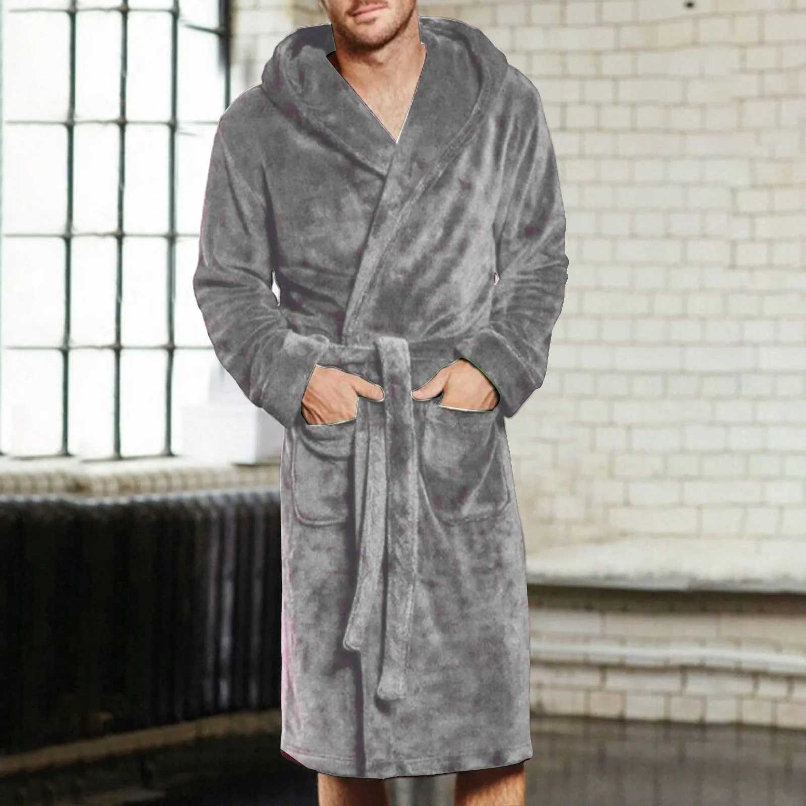 Mens Winter Sleepwear Robe Male House Warm Fleece Bathrobe Thick Shower Robe Dressing Gown Men Warm Plush Sleeping Robe PajamasXJ241018