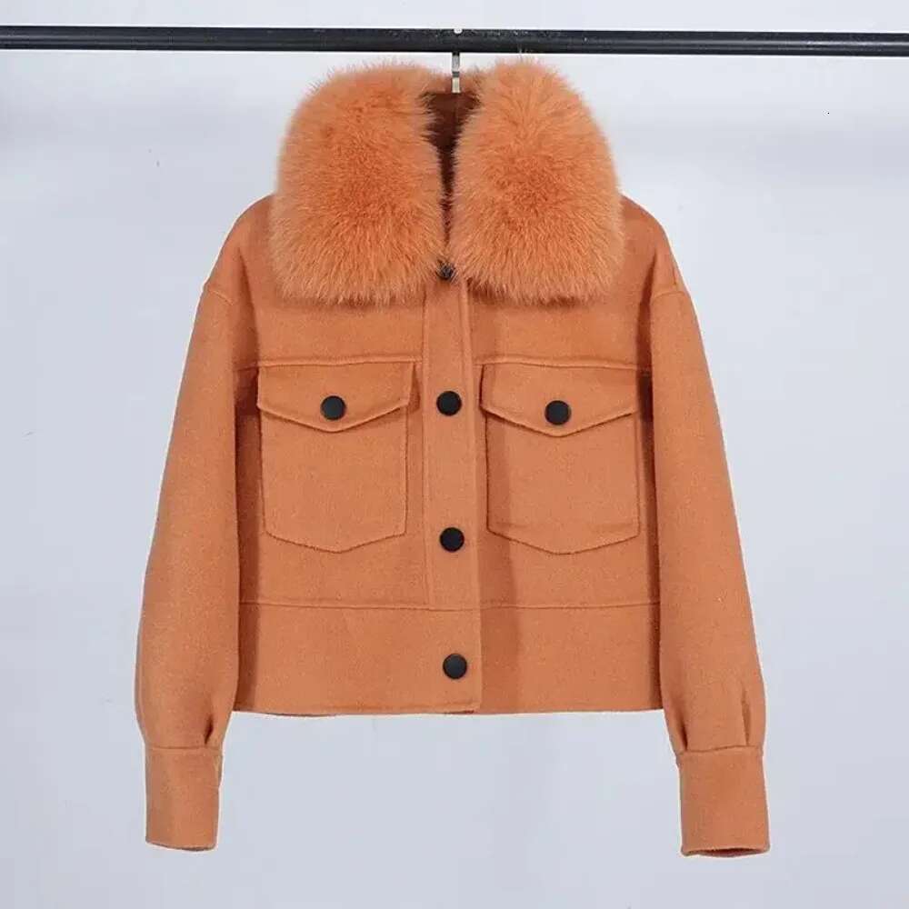2024 New Fox Collar 10% Cashmere 90% Women's Autumn And Winter Casual Short Loose Wool Coat