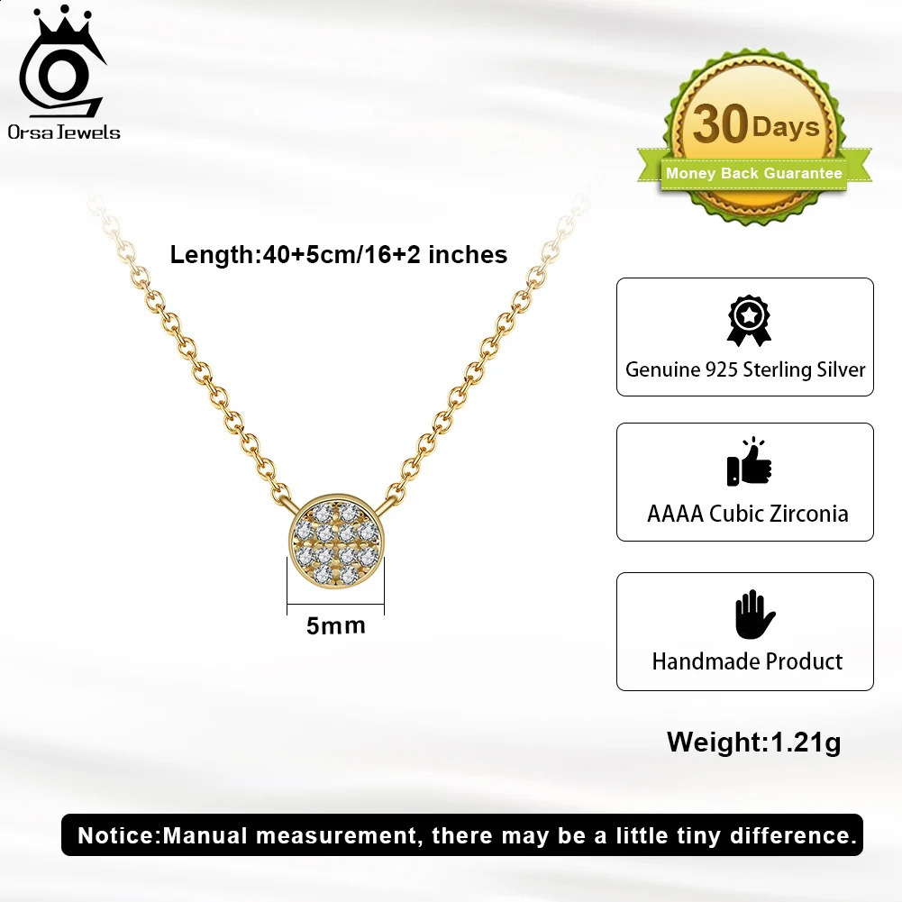 ORSA JEWELS Fashion 925 Pure Silver Jewelry Round Zircon Pendant Necklace Suitable for Women Fine Crystal Chain Necklace APN22 241018