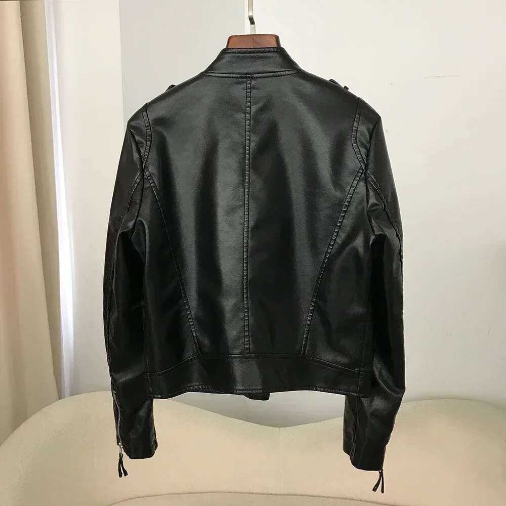2024 Autumn New Faux Leather Coat European Ladies Style High Waist Slim Net PU Motorcycle Jacket Women Short Spring Small