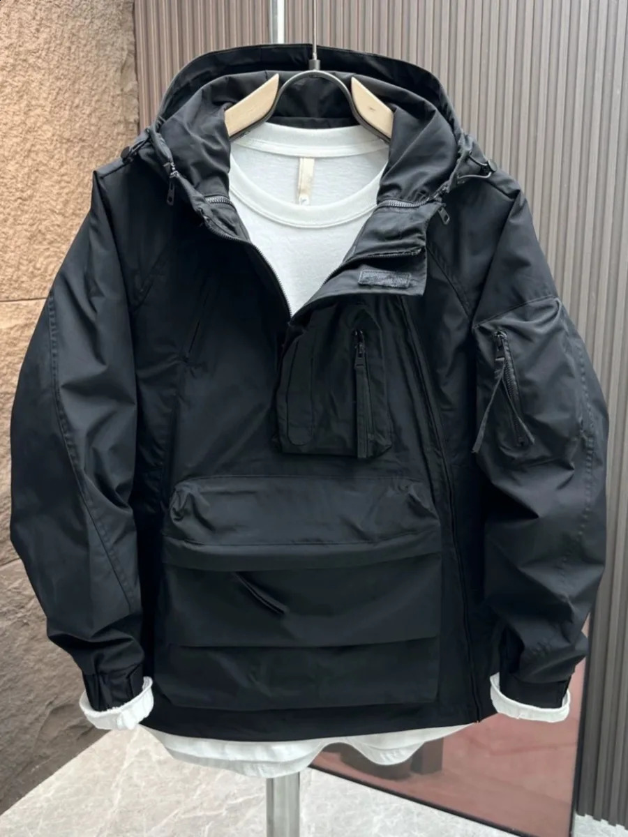 Mens cargo field jacket windproof jacket mens tactical waterproof pilot casual jacket hooded mens hunting uniform A14 241007