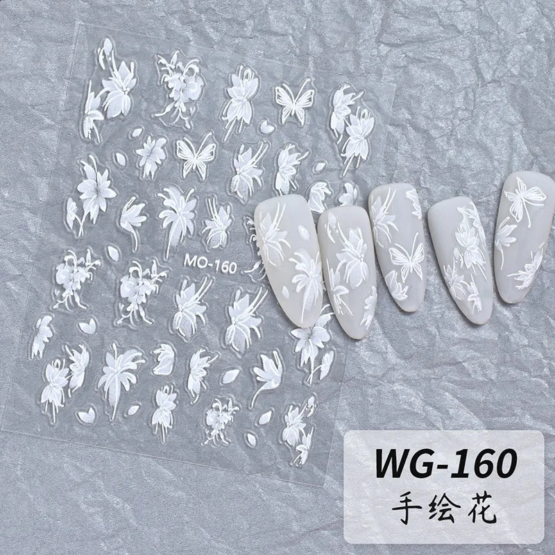100pcs 5D Diamond White Flower Nail Art Stickers Japanese Exquisite Kawaii Acrylic Nail Decoration Decals DIY Adhesive Accessori 241017