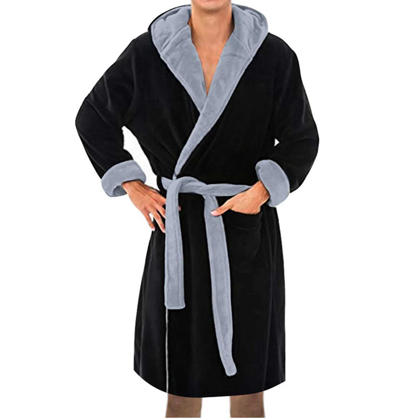 Men Thermal Long Bathrobe Warm Lengthened Plush Shawl Kimono Bath Robe Long Sleeved Nightgowns Home ClothesXJ241018