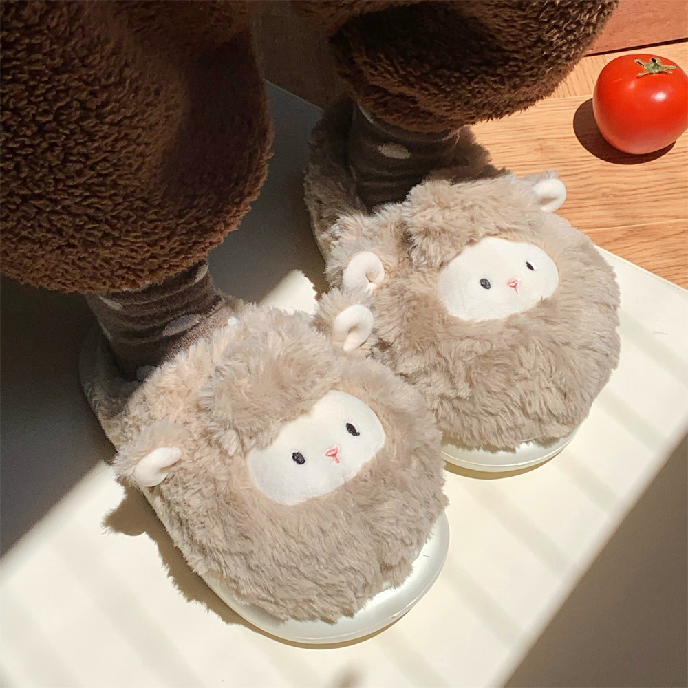 2024 New Women's Winter Soft Cartoon Sheep Slippers Cute Home Designer Warm Baotou Woolen Cotton Shoes Free Shipping