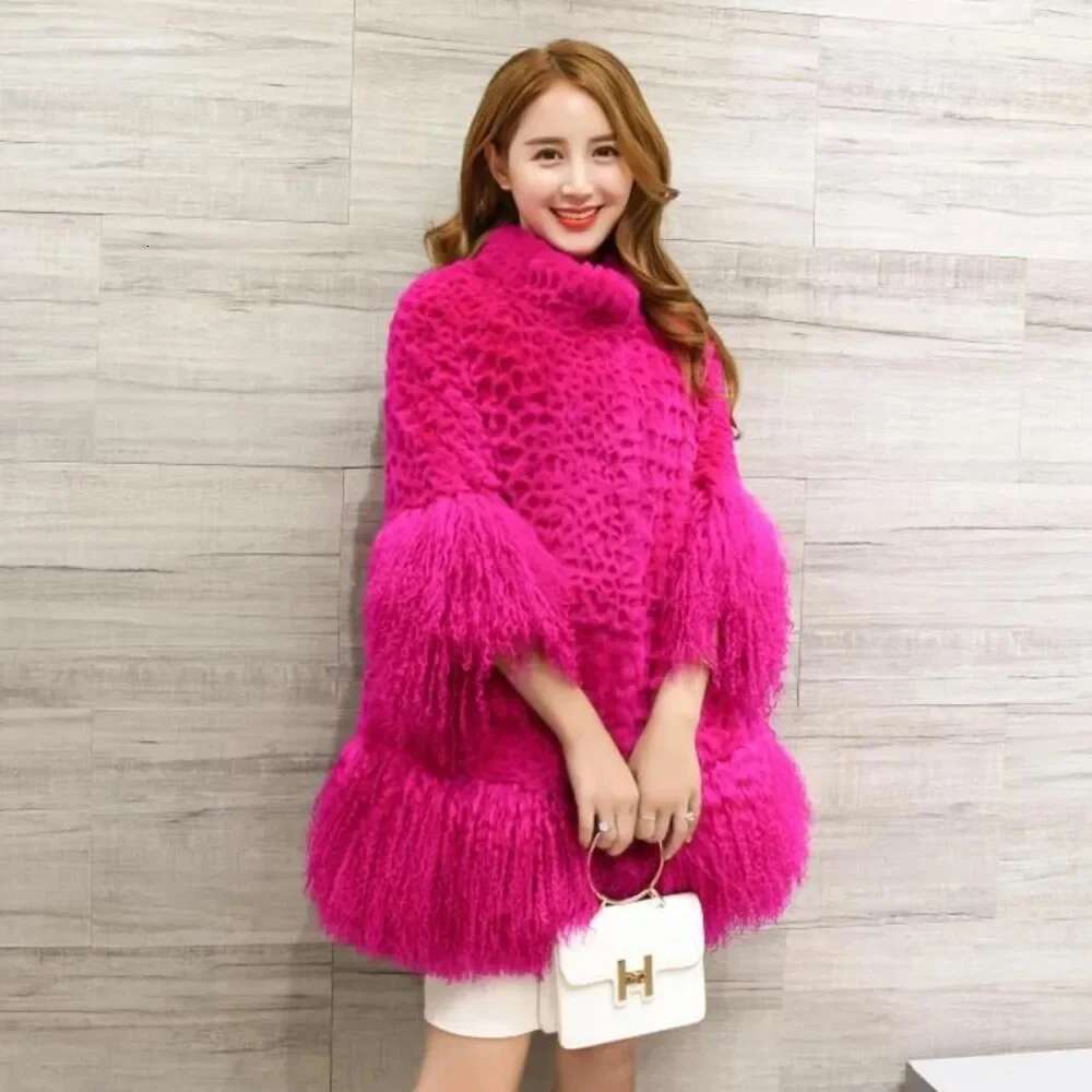 New Jacket Sheep Sleeve Hem Ladies Europen America Women Mongolia Loose Outwear Genuine Fur Coat Fashion