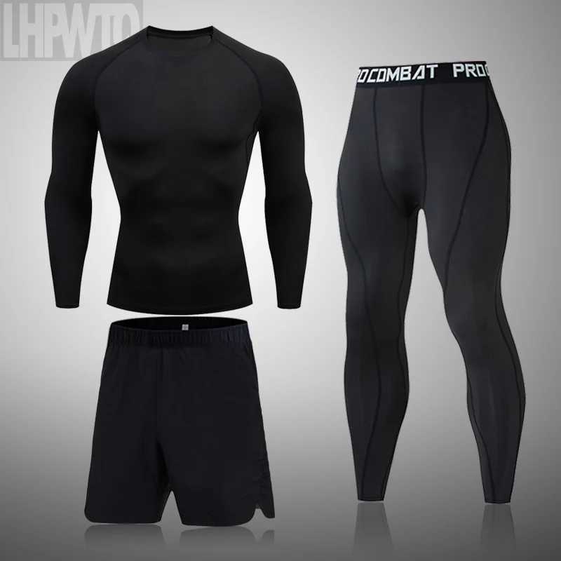 Men's Thermal Underwear Mens Compression Running Set Fitness Tight Fast Drying Sport Thermal Underwear Training Jogging Top Gym Sportswear Set Y2