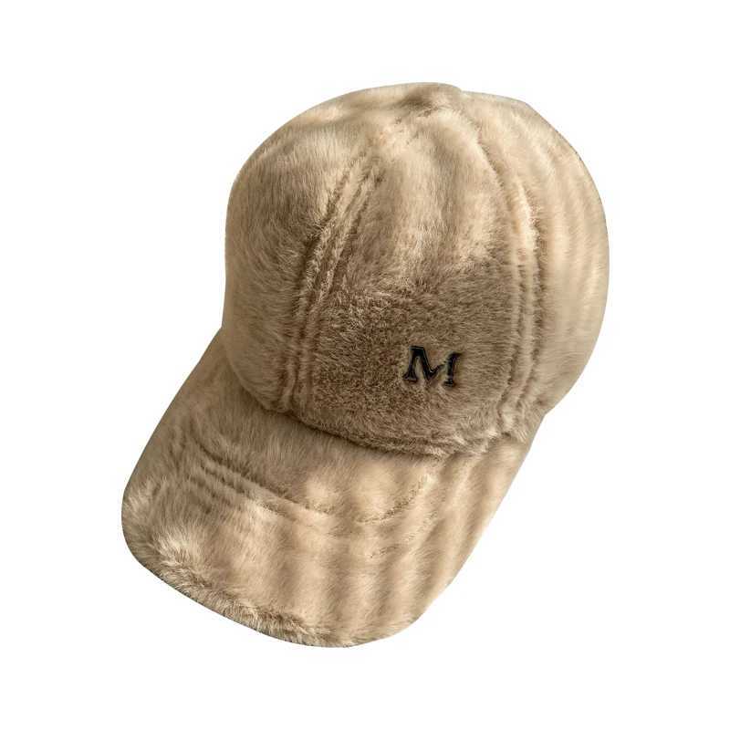 M Letter Rabbit Fur Blended Cap Ins Tide Brand Female Autumn and Winter All-match Plush Hat Suitable for Face Big Baseball CapsX241018