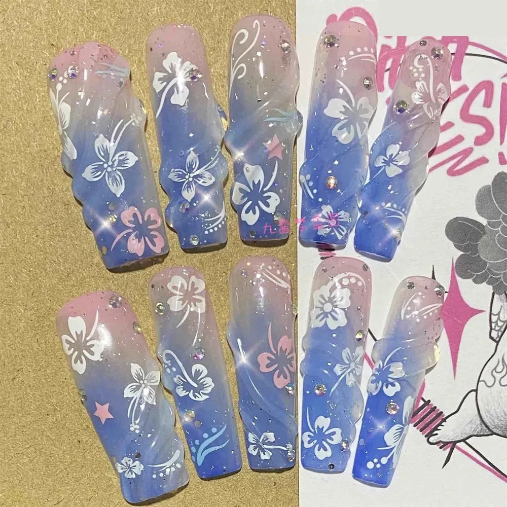 Fashion Euro-american Style false Nails Creative Gradient Spice Girl Y2K Five-pointed Star Artifical Full Cover Nail Tips 241017