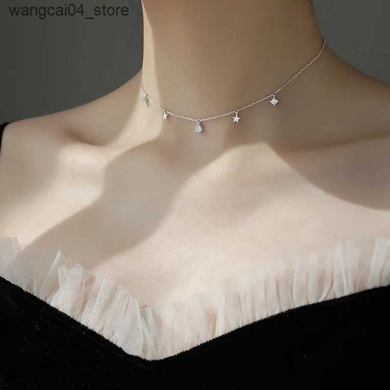 Chokers 2021 New 925 Pure Silver Star Kravik Chain Water Drop Tassel Choking Womens Elegant Jewelry Party Birthday Gift L240910