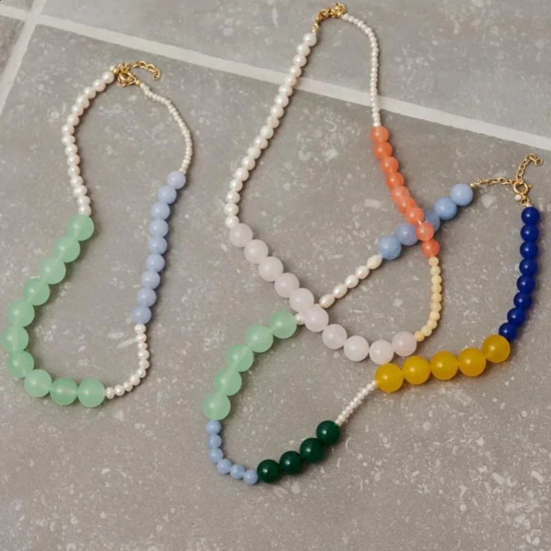 Classic colored natural stone freshwater pearl beads with high-end feel irregular dopamine necklace collar chain sweater necklace 241018