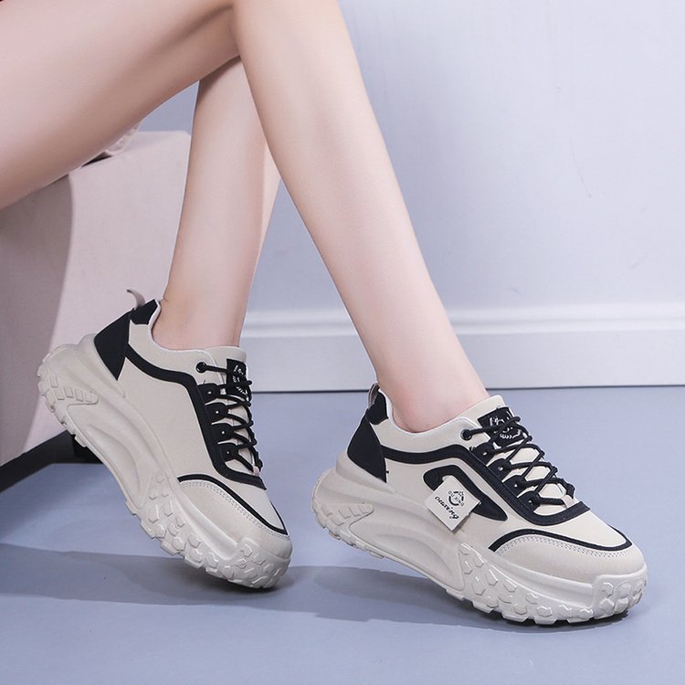 New Thick-Soled Single Shoes Girls Retro Increased Sneaker White Color Fashion Casual Style Running Shoes Sports Daddy Shoes Female
