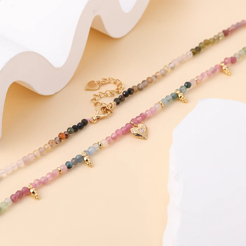 Love tourmaline inlaid necklace with natural gemstone beads pendant 925 silver 241017