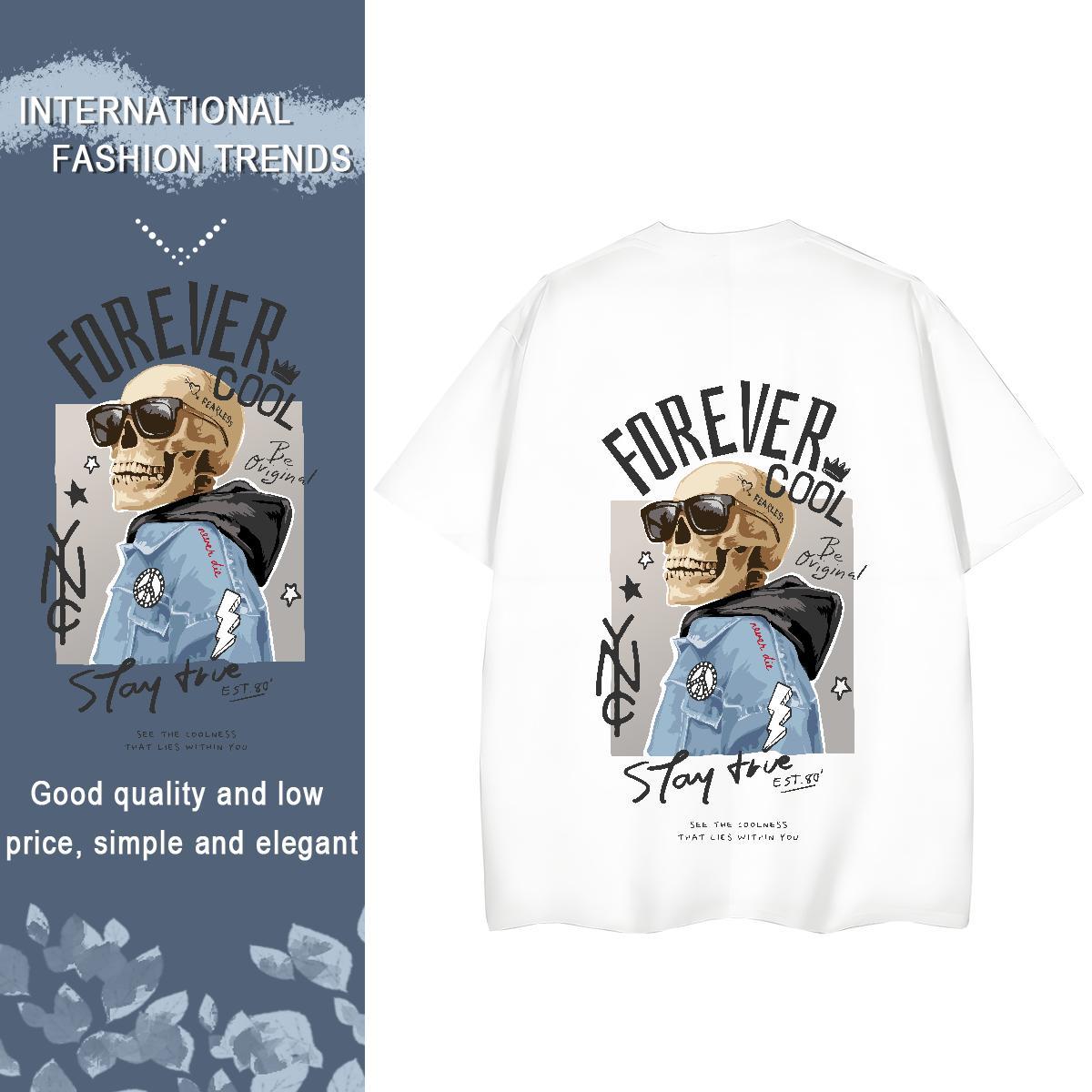 Fashion Casual Women T Shirts 230g Cotton Round Neck Short Sleeve Street skull Couples T Shirts Nice Custom Printed Clothes Shirt