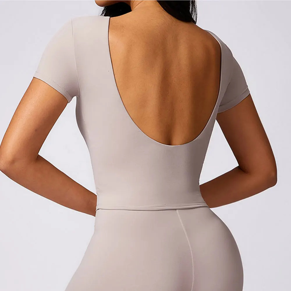Summer Yoga Short sleeve Women Tight Fitting Beautiful Back Top Gym Running Workout Fitness Quick Dry Breathable Sport T Shirts 241018