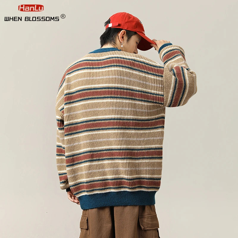 Korean Fashion Vintage Striped Knit Sweater Men Women Pullover Couple knitted Coat Autumn Winter Loose Soft Warm Top streetwear 241018