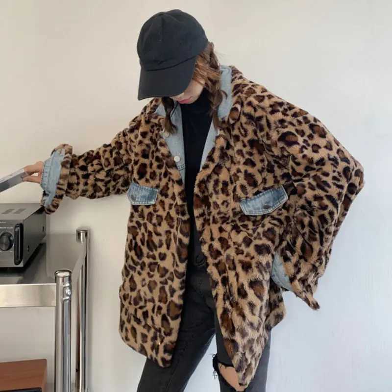 Oversized Womens Denim Jacket Plush Coat Autumn Winter Thickened Reversible Cotton Padded Streetwear Clothing Mujer Abrigo T174X241018