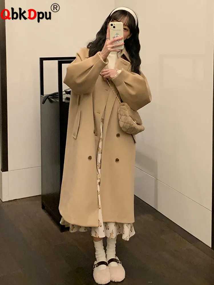 Korean Winter Baggy Woolen Coat Jackets Warm New Turn Down Collar Parkas Outwear Thick Women Double Breasted Overcoat AbrigoX241009