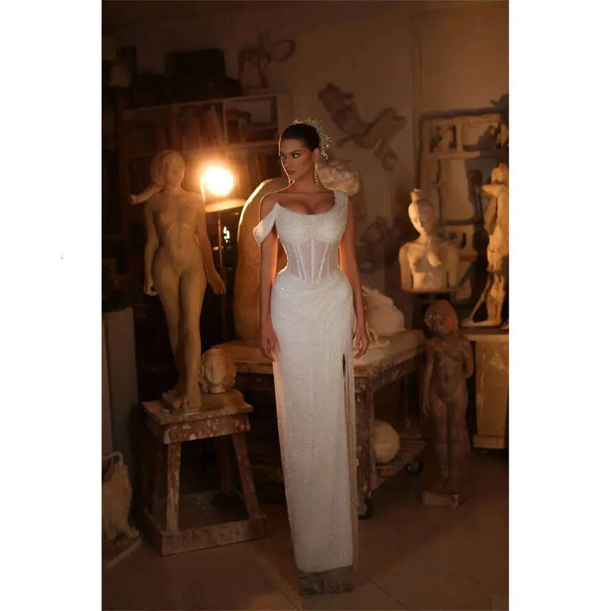 Off Elegant The Dresses Shoulder Mermaid Wedding Special Design Sequined Side Split Or Length Custom Made Plus Size Bridal Gown Vestidos De Novia