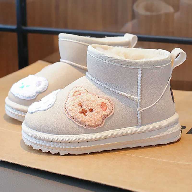 Boots Winter Plush Childrens Boots 2024 Trend Fashion Tnnager Girls Snow Boots Cute Cartoon Anti slip Boys Artificial Fur Boots H241018