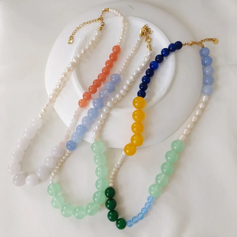 Classic colored natural stone freshwater pearl beads with high-end feel irregular dopamine necklace collar chain sweater necklace 241018
