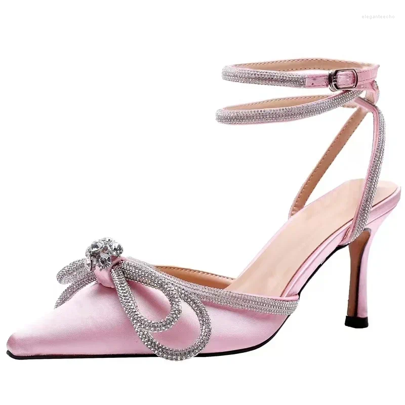 2025 S Fashion Designer Sandals Early Spring Baotou Water Dia Girl High Heels Women S Sexy Bow Strap Satin Fairy Style