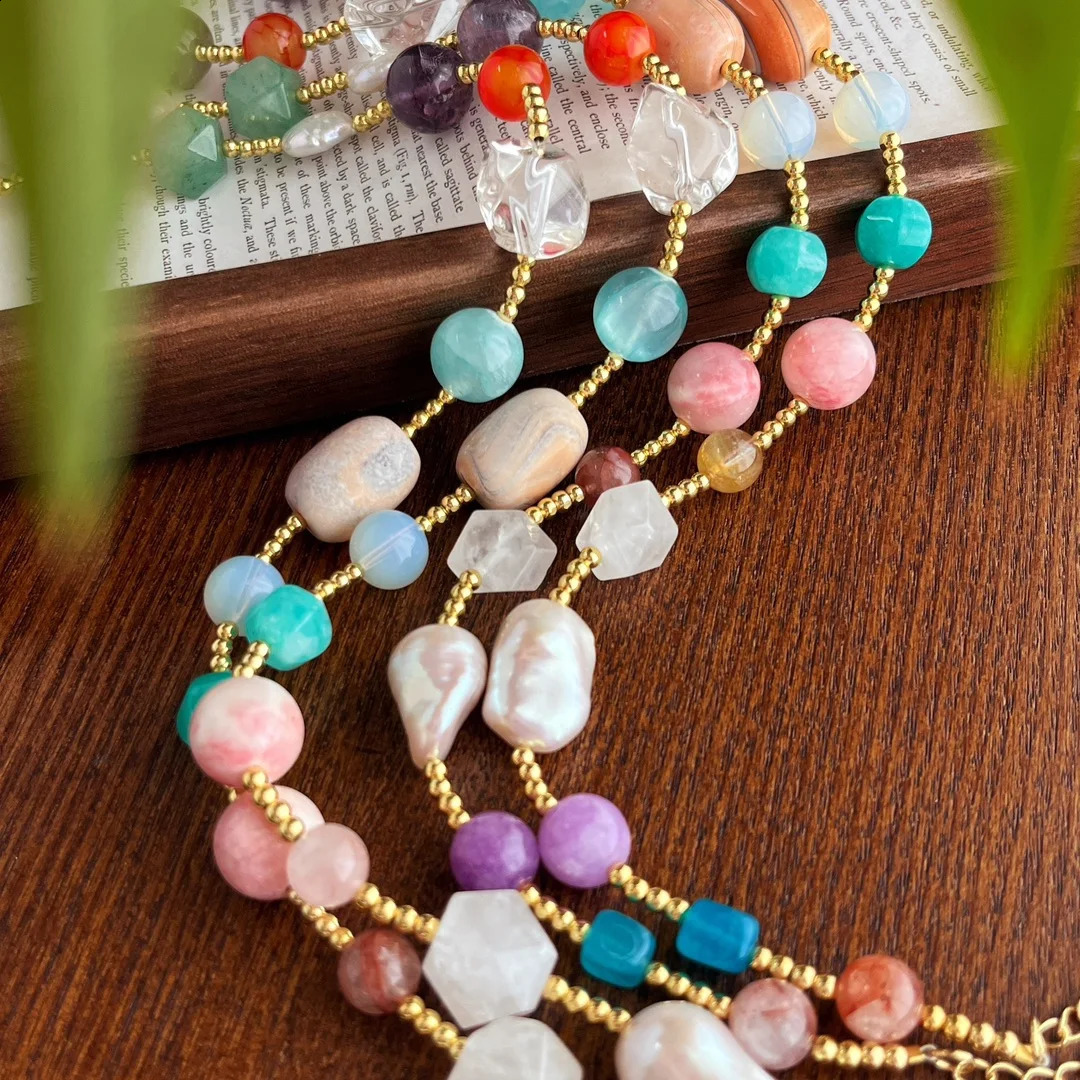 Natural multicolored gemstone necklace. Irregular n. jewelry accessories with feminine charm. The gift. 241018