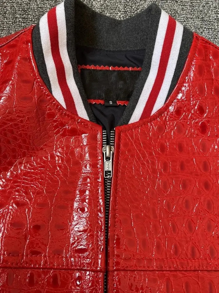 Mens Genuine Leather Bomber Jacket Patchwork Long Sleeve Casual Outerwear Zipper Stand Collar Fashion Men Sheepskin Short Coat 241018